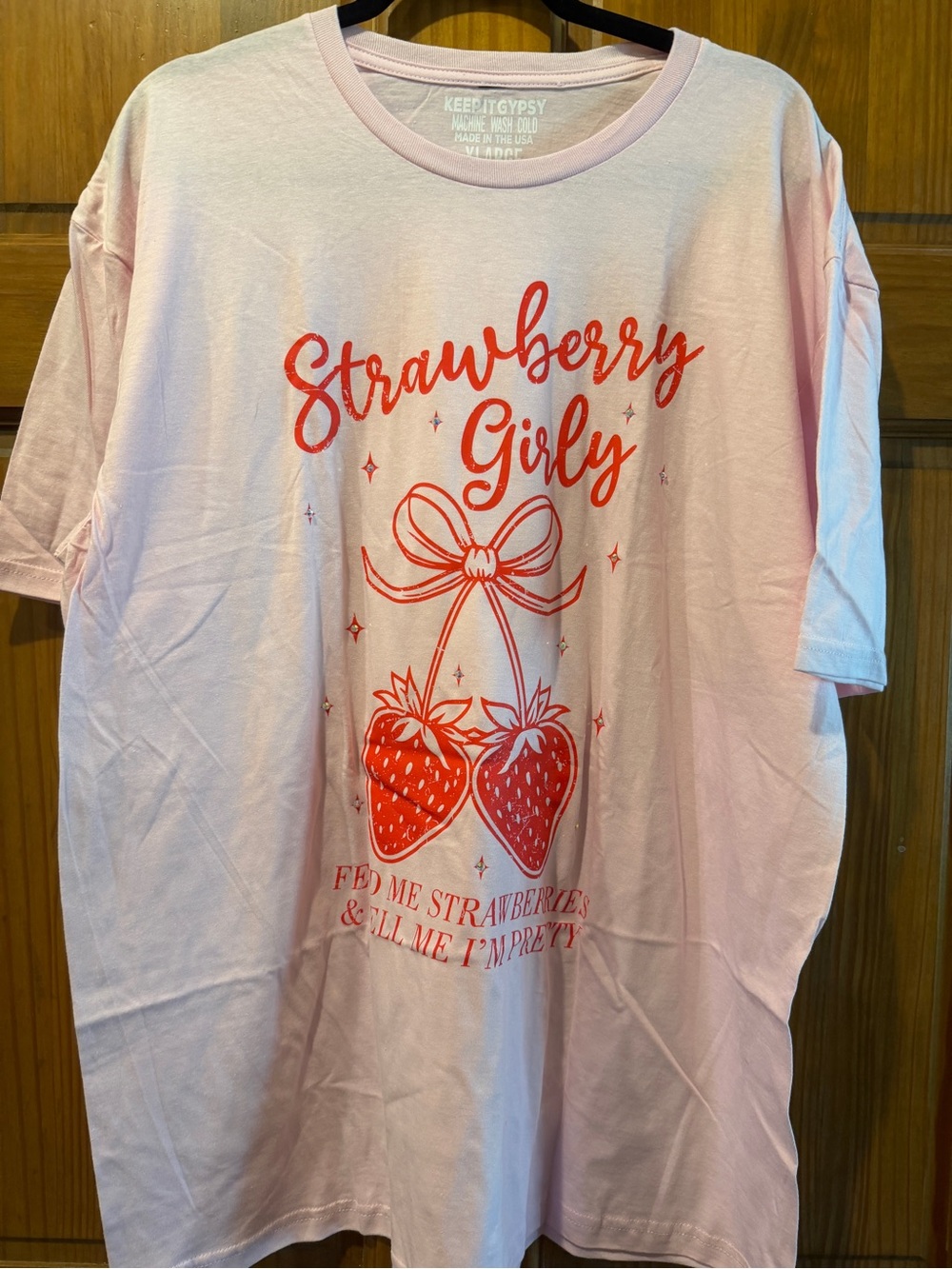 NWOT! Sz xl Keep it Gypsy Pink "Strawberry Girly" Graphic Tee with rhinestones